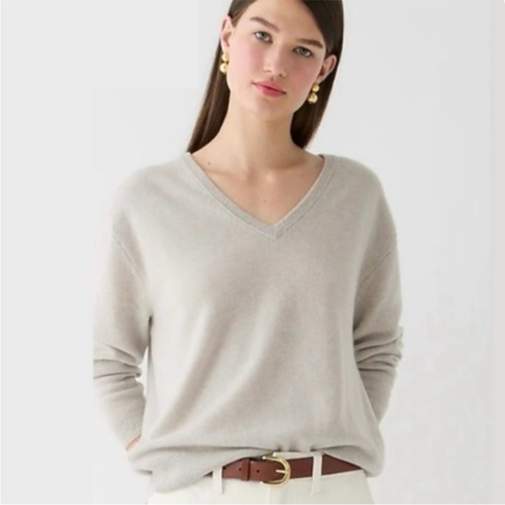 J. Crew Cashmere Relaxed V-Neck Sweater In Beige Size XS